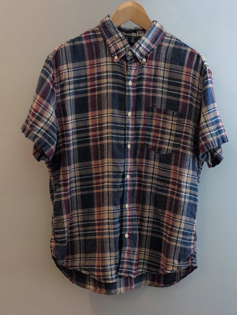J. Crew Mens Large Slim Linen-Cotton Short Sleeve Button Down Shirt Style #A0560